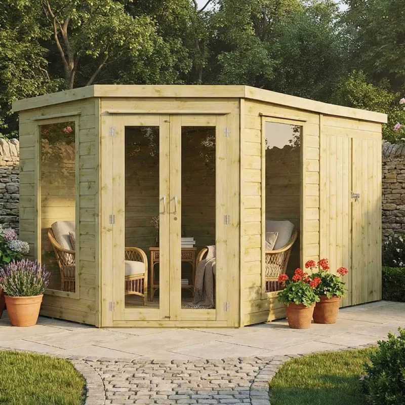 Mercia Premium Corner Summerhouse With Side Shed 7x11