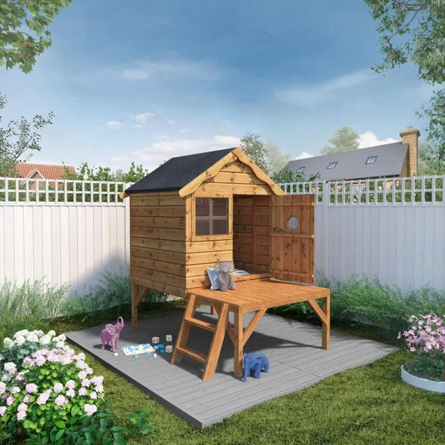 Waltons - Snug Playhouse with Tower - Timber - L194 x W155.7 x H197.3 cm - Brown