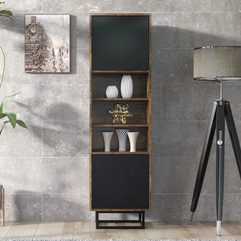 Mex Furniture Ltd Display Cabinet 175cm Loft / Industrial in Dark Brown Dark Brown