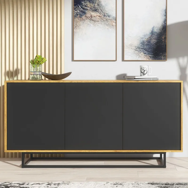 Olivia Furniture - Halo Sideboard 160cm - Dark Oak with Black Matt Doors
