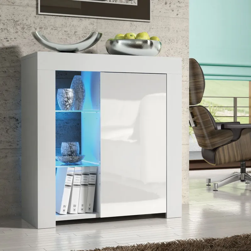 Olivia Furniture Serene Sideboard 83cm- White with Gloss Doors & led