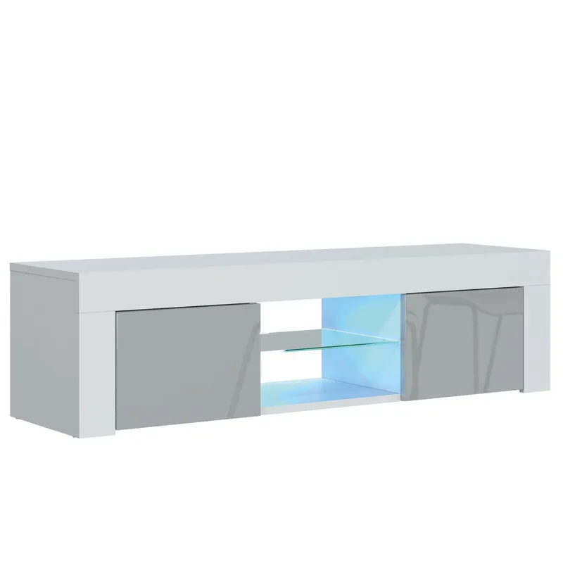 Olivia Furniture - Loom tv Unit 130cm - White with Grey Gloss Doors & led