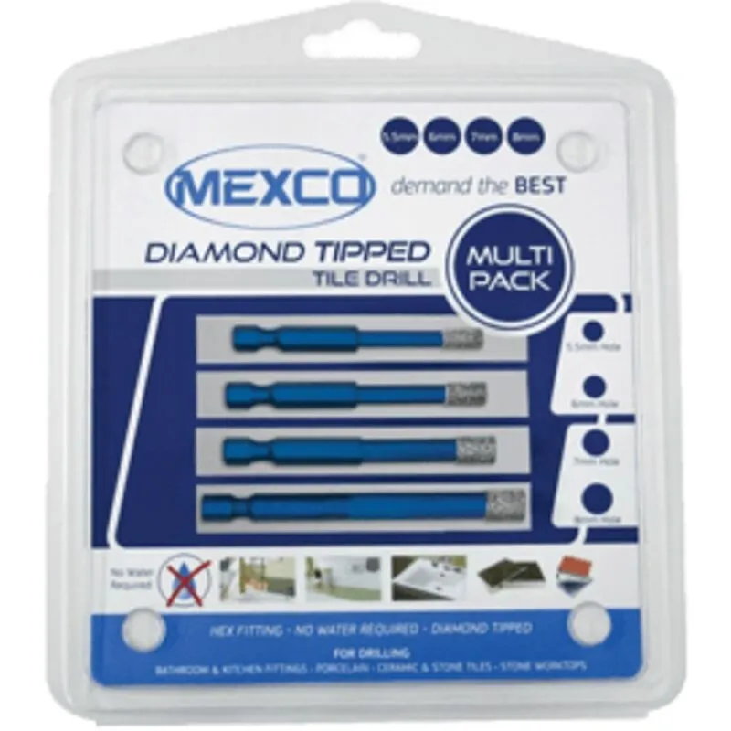 Mexco 4-Piece Wax Filled Tile Drill Bit Set - Hex Fit