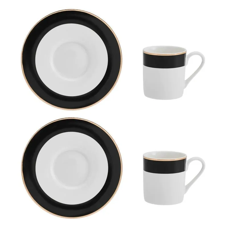 Mikasa Set of 2 Luxe Deco China Espresso Coffee Cups & Saucers, 100ml in White White