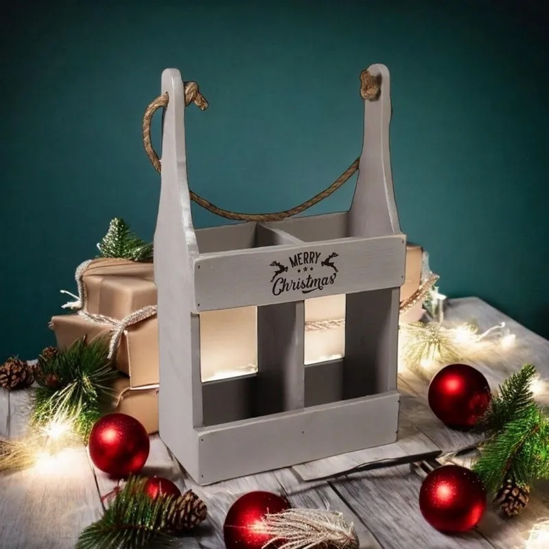 2 Bottle Wine Holder - L10 x W21 x H39 cm - Rustic Grey
