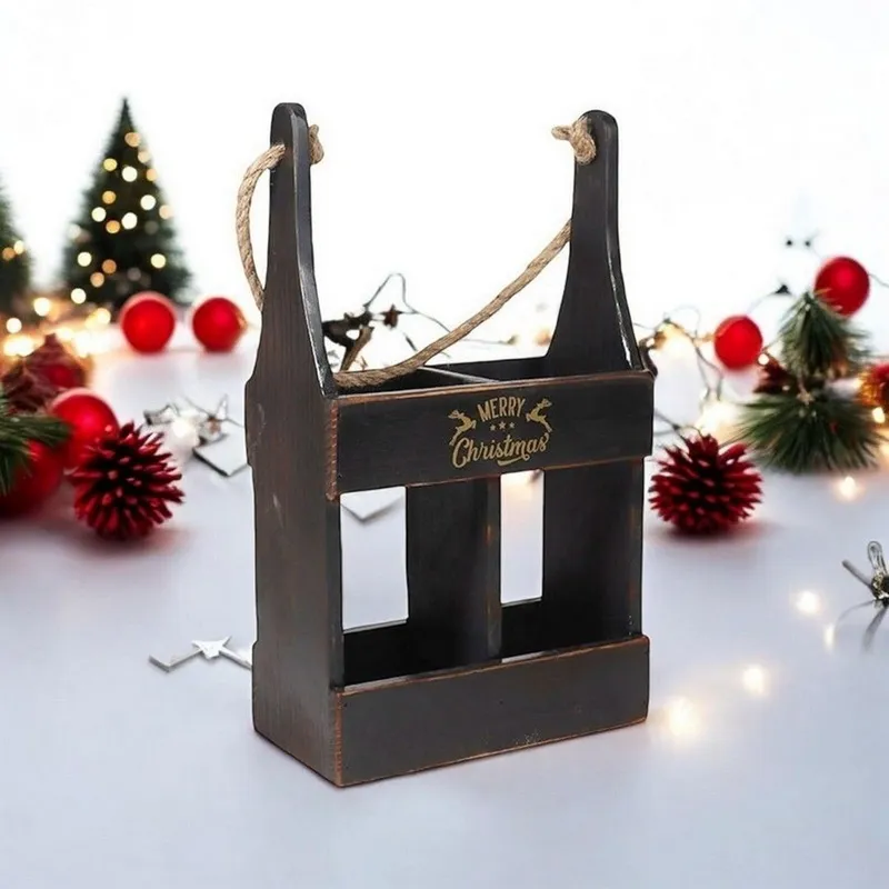 2 Bottle Wine Holder - Wood - L10 x W21 x H39 cm - Black