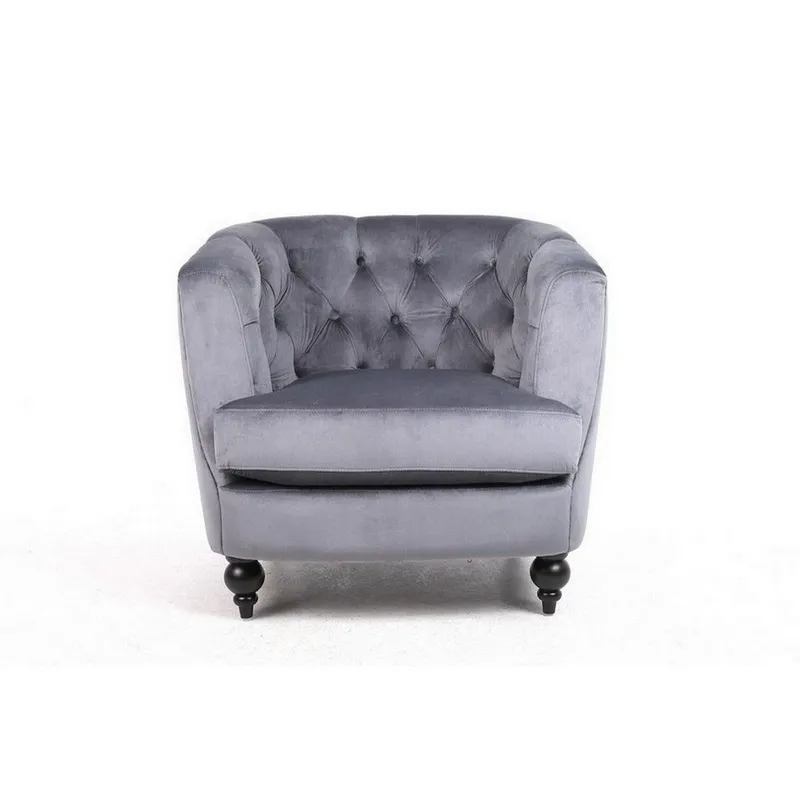 Minster Armchair - Velvet - L86 x W75 x H74 cm - Light Grey Size: 1 Pack Grey 1 Pack