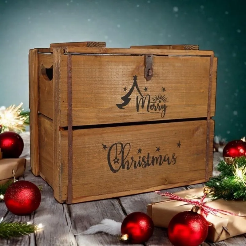 Merry Christmas Box - Wood - L19 x W27 x H30 cm