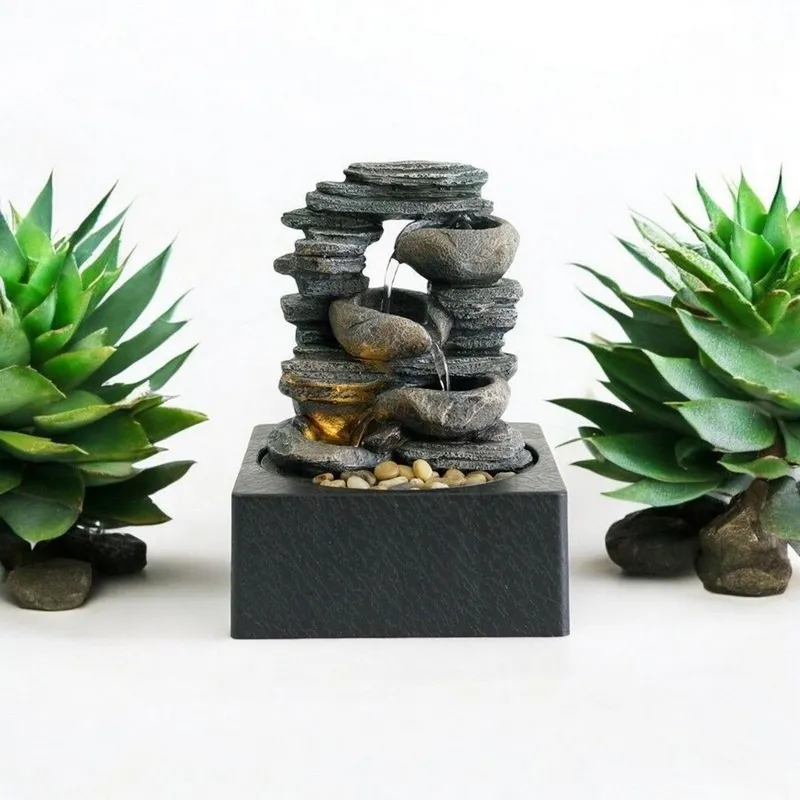 Minster Table-Top Water Fountain - L18 x W18 x H25 cm in Grey Size: 1 Pack Grey 1 Pack
