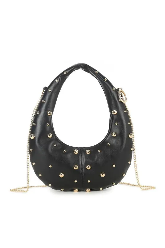 Miss Diva Women's Rosa Metal Stud Embellished Shoulder Bag in Black - Black
