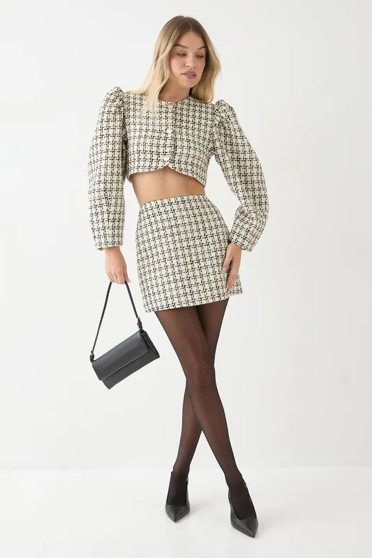 MissPap Women's Premium Boucle mini skirt in Mono Size: 10 Mono
