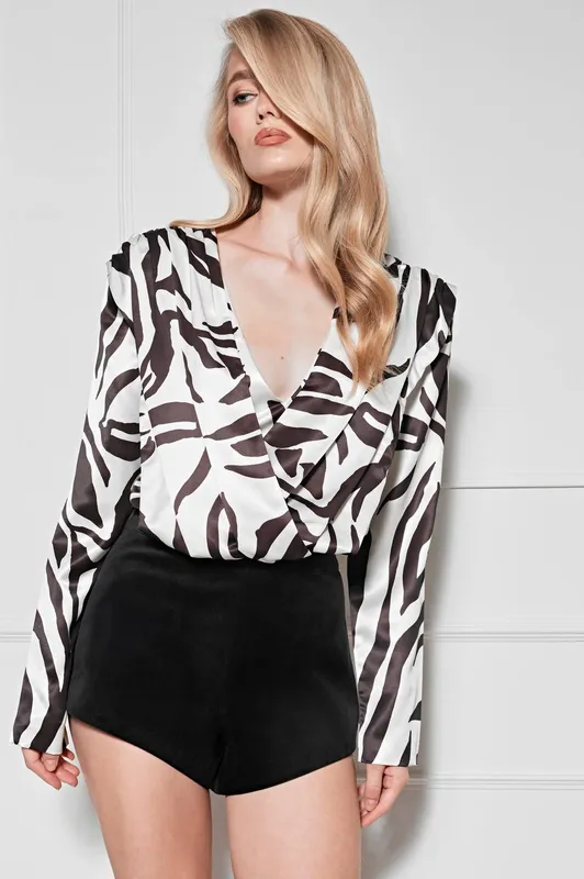 MissPap Women's Printed Satin Extreme Draped Blouse in Zebra Size: 8 Zebra 8