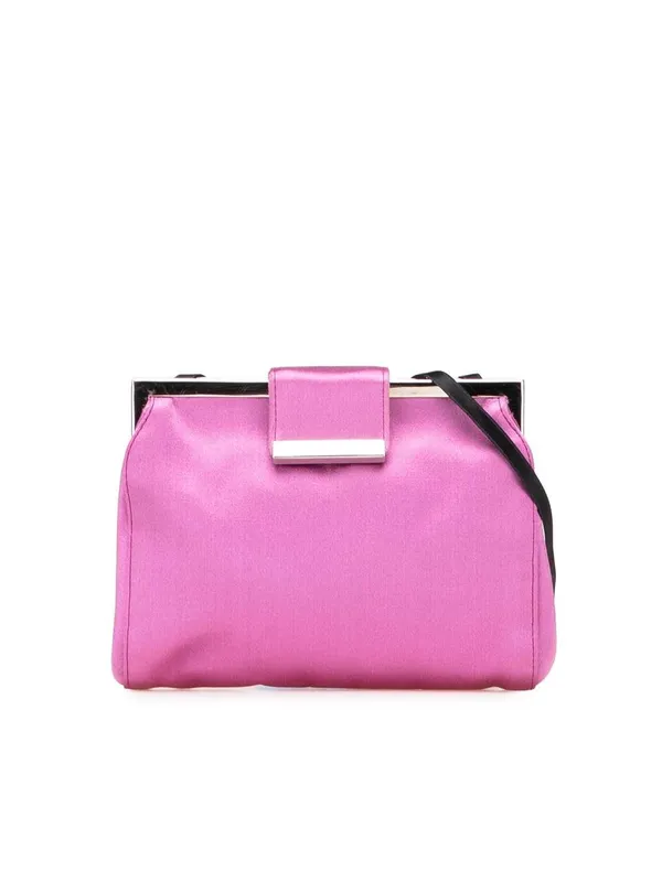 Miu Miu Women's Preloved Satin Clasp Clutch on Strap Bag in Pink - Pink