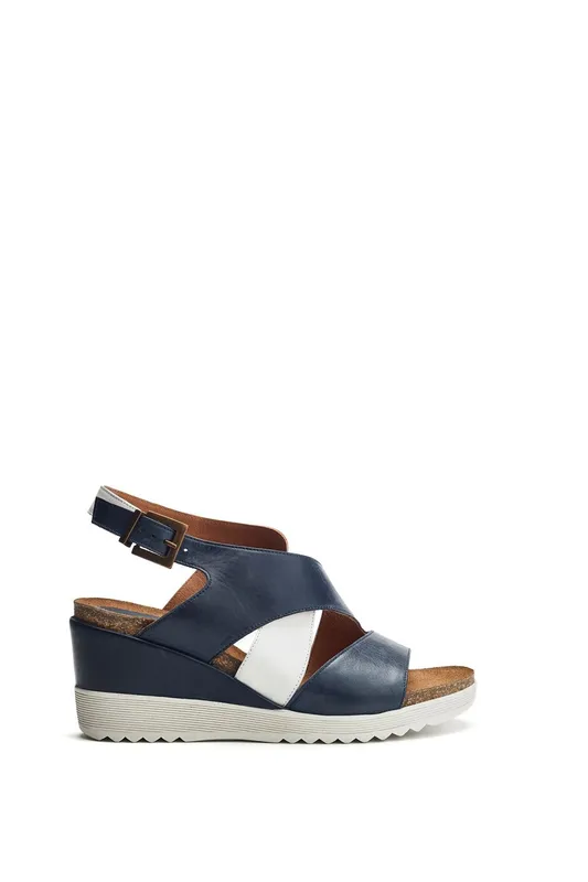 Moda In Pelle Women's 'Kalina' Leather Wedges Sandal in Navy Size: 6 - Navy