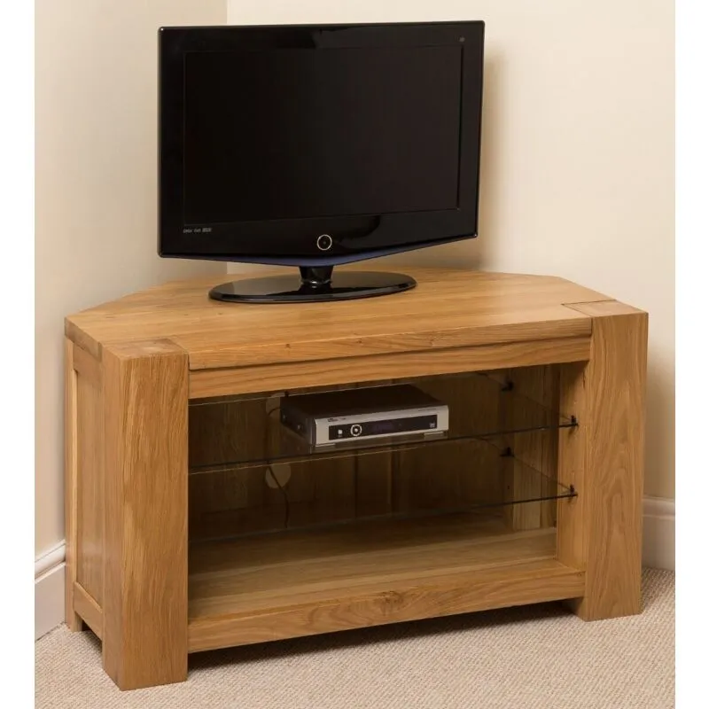 Thats Furniture Kuba Solid Oak Corner TV Unit with Storage in Light Oak Light Oak