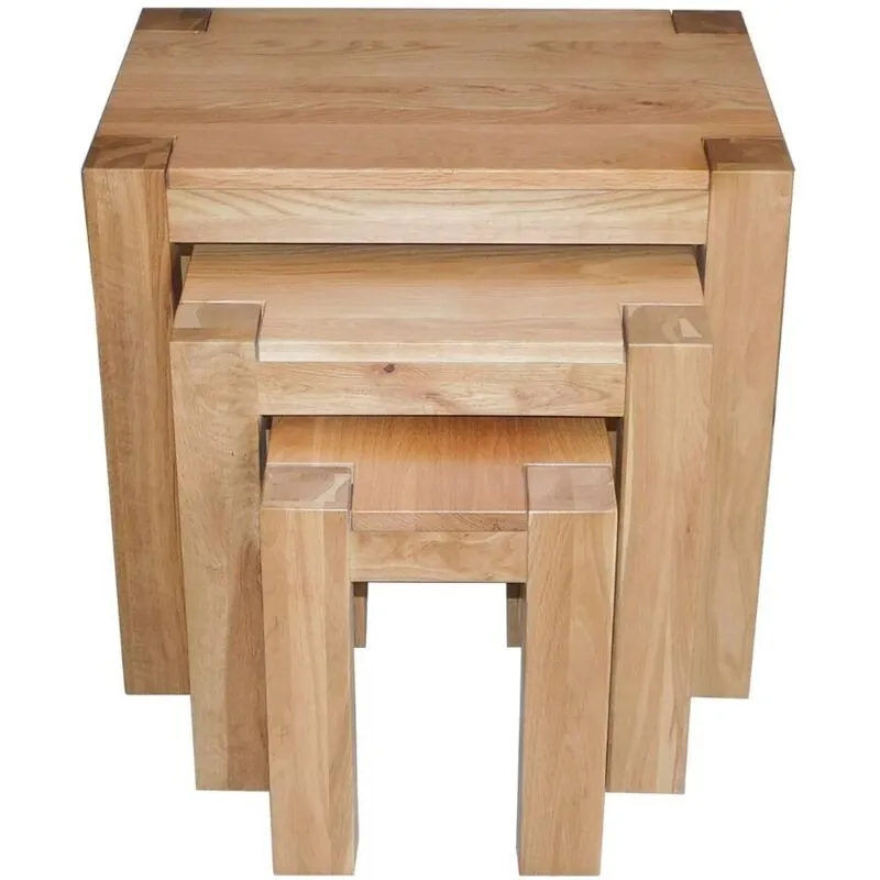 Thats Furniture Kuba Solid Oak Nest of 3 Side Tables for Living Room in Light Oak Light Oak