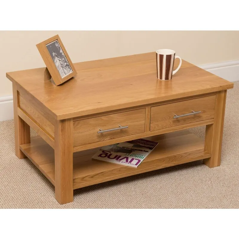 Thats Furniture Oslo Solid Oak Coffee Table with 2 Drawers in Light Oak Light Oak