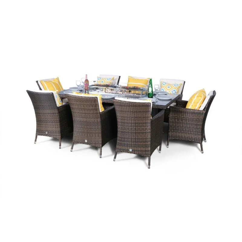 Modern Furniture Direct Savannah Fire Pit 8 Seater Rectangle Rattan Dining Set - Brown