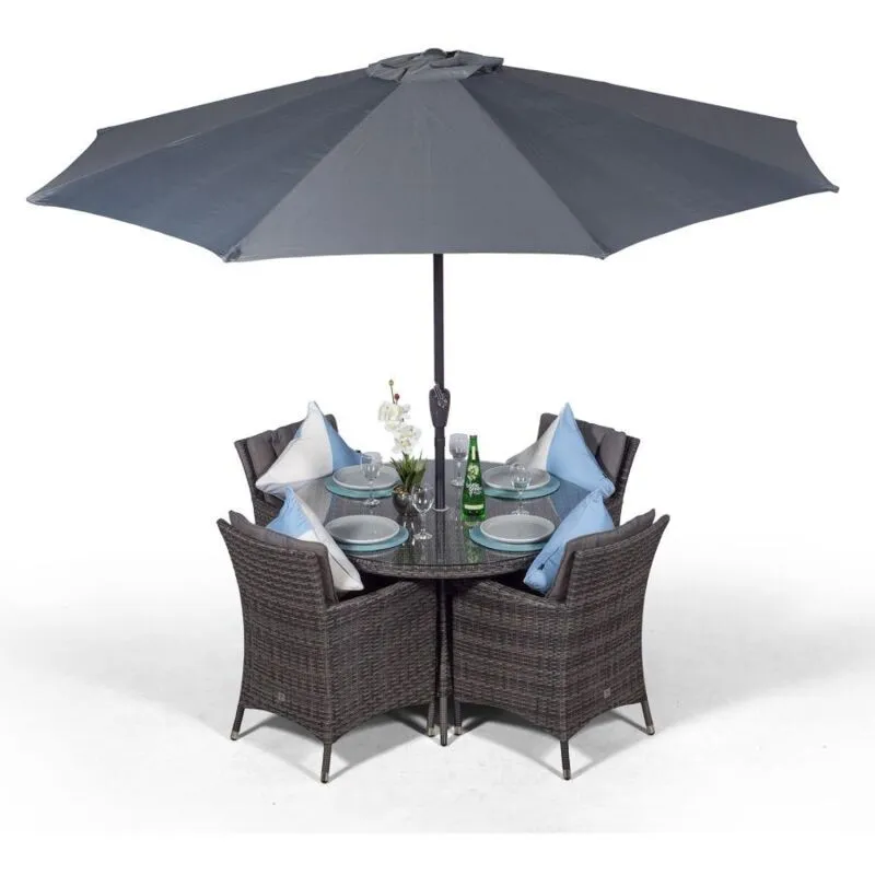Modern Furniture Direct Savannah Round 4 Seater Rattan Patio Dining Set - Grey