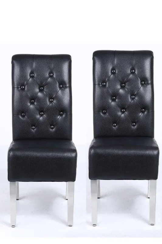 Modernique A Pair (x2) Leather Aire High Back Dining Chairs with Chrome Legs in Black - Black - Size: One Size