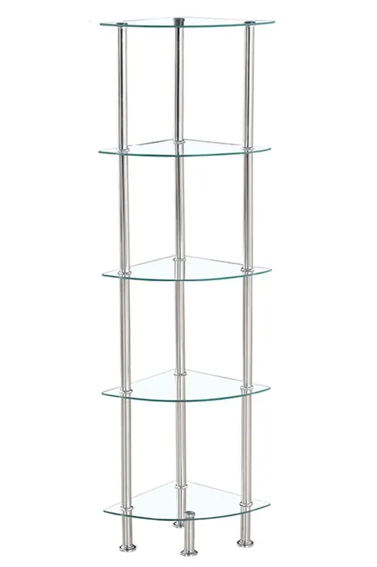 Modernique Corner Tempered Glass Tier Shelf Storage Unit with Chrome Stand in Clear - Clear