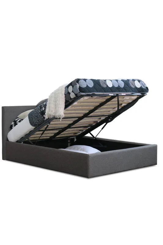 Modernique Fabric Ottoman Storage Bed with High Headboard, Gas Lift Up Base in Grey Size: Single Grey Single