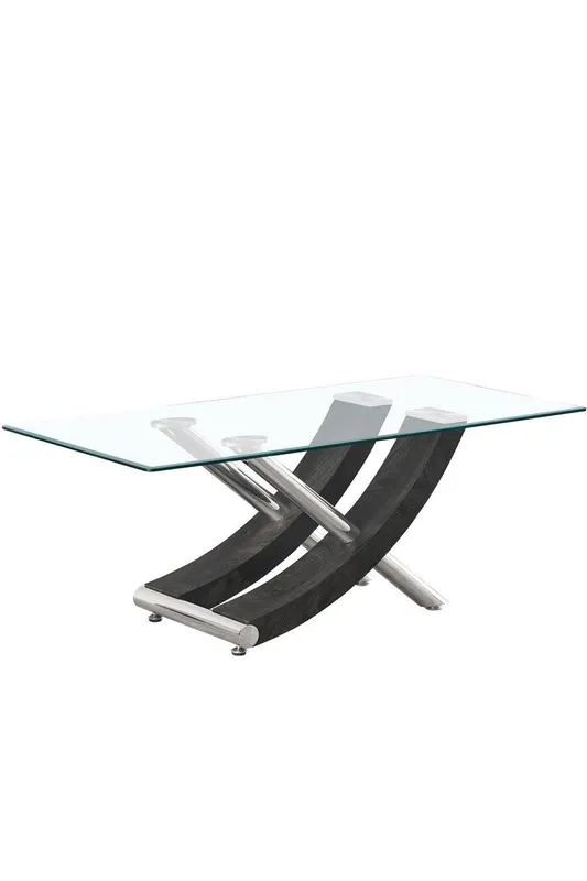 Modernique Unisex Nuovo Coffee Table, Tempered Clear Glass Top w/ Cross Leg in Grey Grey female