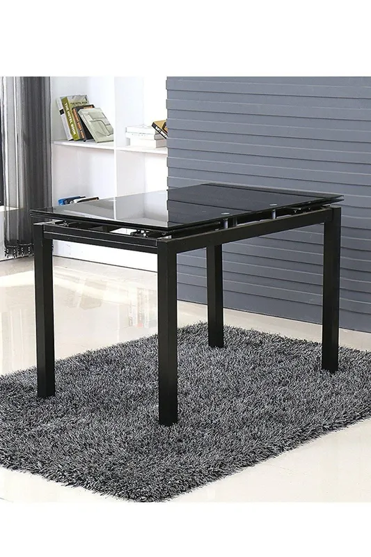 Modernique Tempered Glass Extending Large Dining Table 110 cm to 170 cm in Black Black
