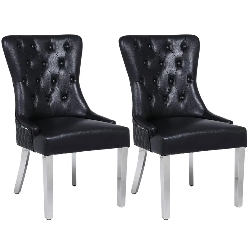 Modernique Unisex A Pair (x2) Leather Aire High Back Dining Chairs w/ Chrome Legs in Black Black One Size female