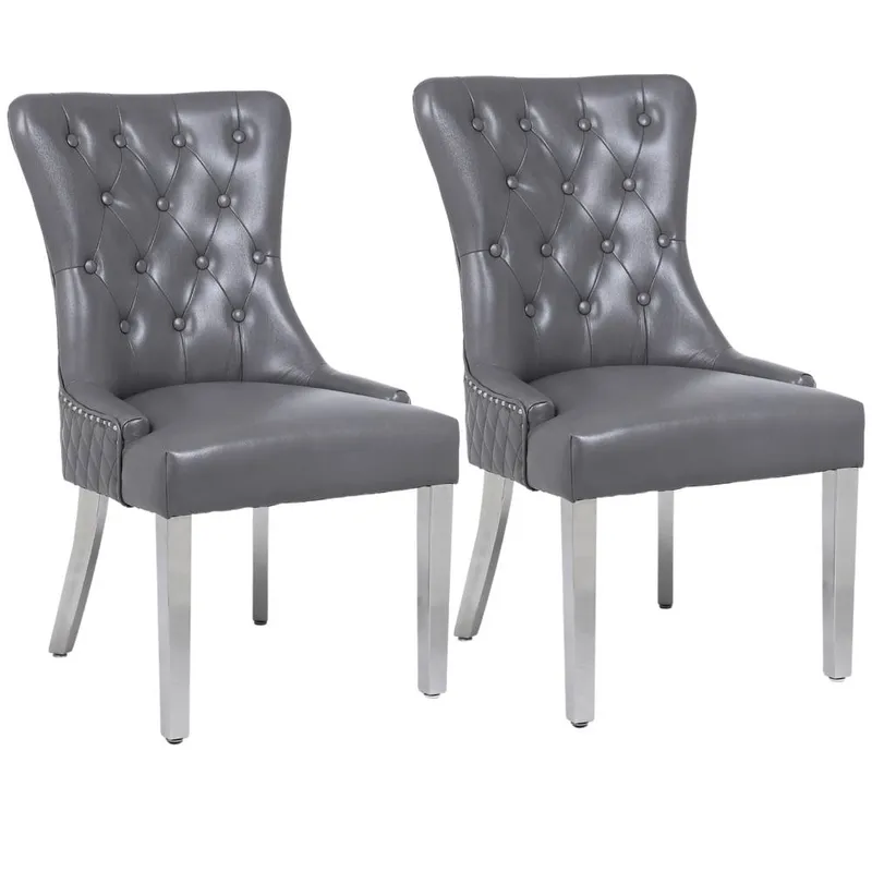 Modernique Unisex A Pair (x2) Leather Aire High Back Dining Chairs w/ Chrome Legs in Grey Grey One Size female