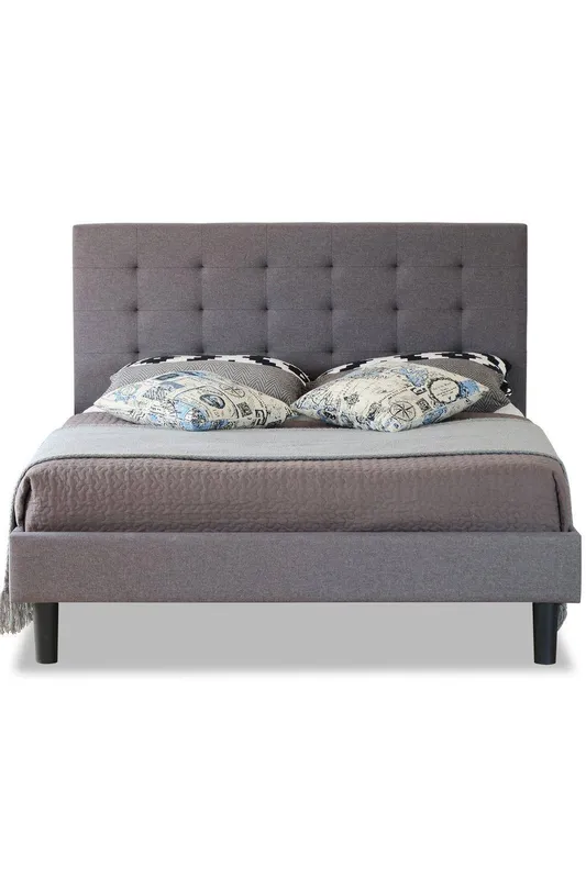 Modernique Fabric Bed with High Headboard, Slatted Wooden Sprung Bed Base in Grey Size: Double - Grey - Size: Double