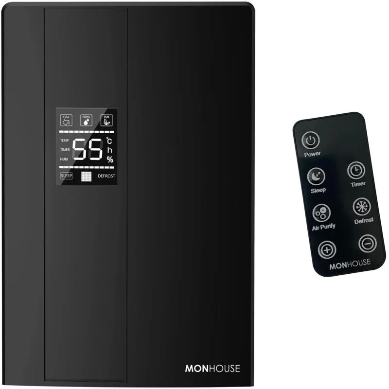 Monhouse Dehumidifier - 2.2L Tank - Remote Controlled, Sleep & Defrost Mode - 24H Timer - Black
