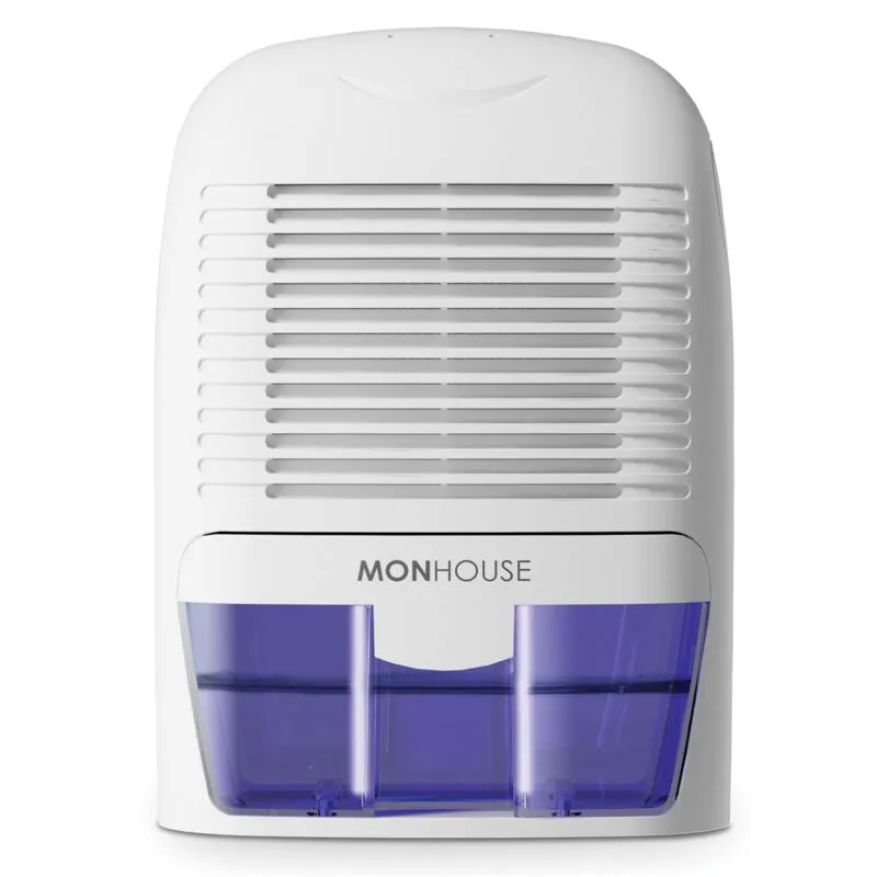 Monhouse Mini Dehumidifier 1.5L Tank - Compact & Quiet Moisture Absorber 0.5L/Day - White/Purple