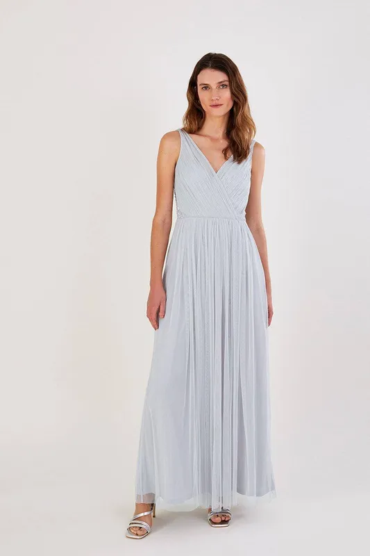 Monsoon Women's 'Anne' Mesh Maxi Dress in Silver Size: 22 - Silver