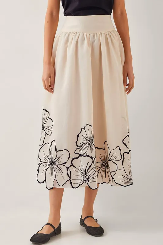Monsoon Women's Bridget Embroidered Midi Skirt in Ivory Size: 14 Ivory female