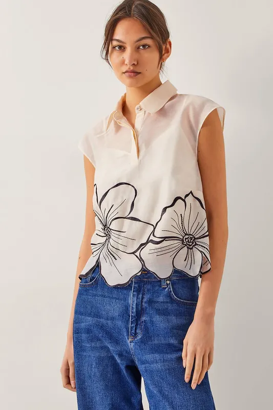 Monsoon Women's Bridget Floral Shirt Ivory Size: 24 - Ivory - Size: 24