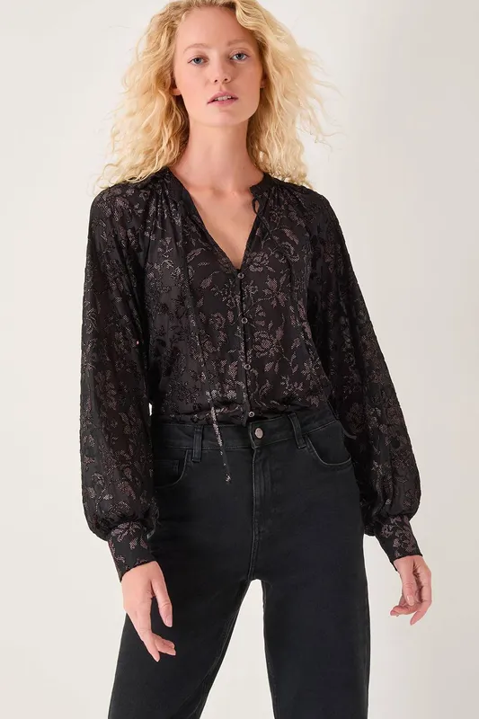 Monsoon Women's Dory Sparkle Shirt Black Size: XL - Black