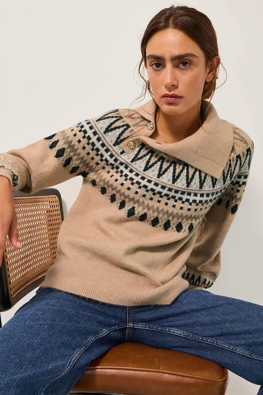 Monsoon Women's Fifi Fair Isle Jumper Camel Size: 2XL - Camel - Size: 2XL