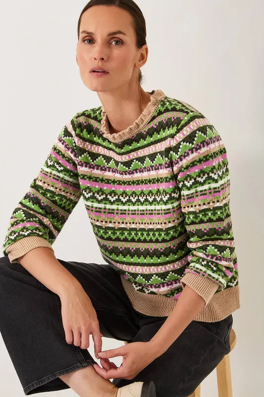 Monsoon Women's Fira Fair Isle Jumper Green Size: 2XL - Green
