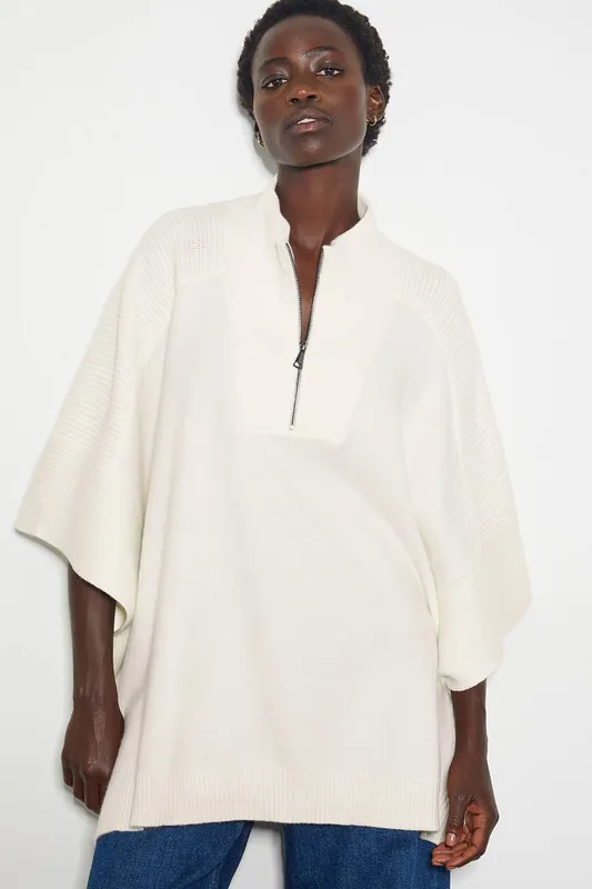 Monsoon Women's Half Zip Knit Poncho Cream - Cream
