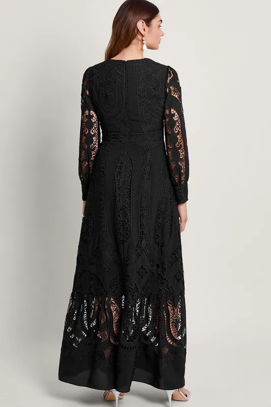 Monsoon Women's Harlow Lace Maxi Dress Black Size: 8 Black