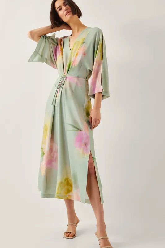 Monsoon Women's Jane Floral Print Midi Dress in Green Size: XL Green XL female