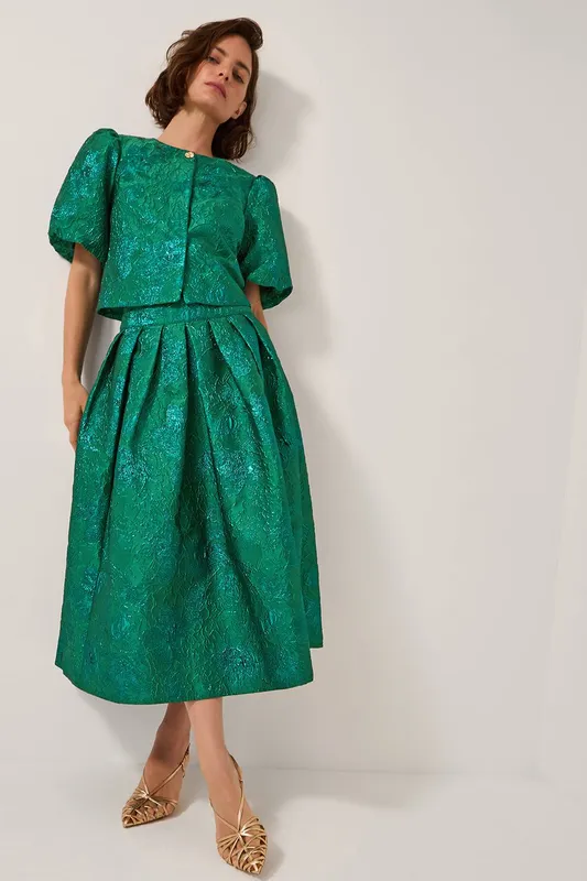 Monsoon Women's Jolene Floral Jacquard Midi Skirt Green Size: 8 Green 8