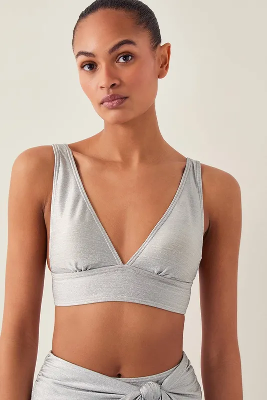 Monsoon Women's Kiki Glitter Triangle Bikini Top Silver Size: 10 Silver 10