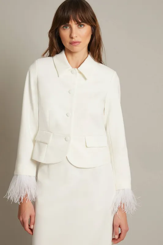 Monsoon Women's Luisa Feather Cuff Wedding Jacket in Ivory Size: 22 Ivory 22 female