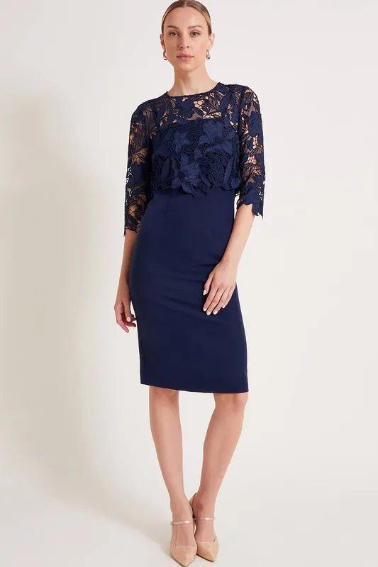 Monsoon Women's Maya Lace Dress in Blue Size: 8 Blue 8 female