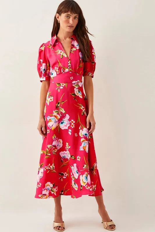 Monsoon Women's Meredith Floral Midi Shirt Dress Red Size: 10 - Red