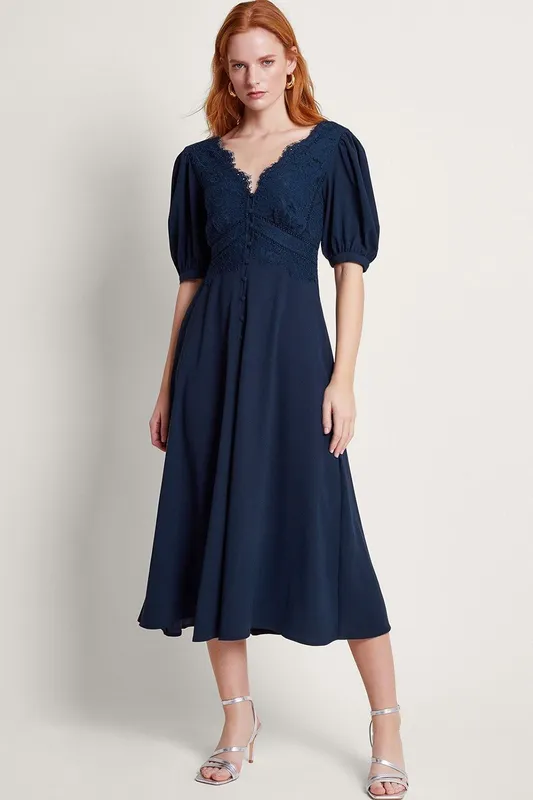 Monsoon Women's Nancy Lace Tea Dress Blue Size: 8 - Blue