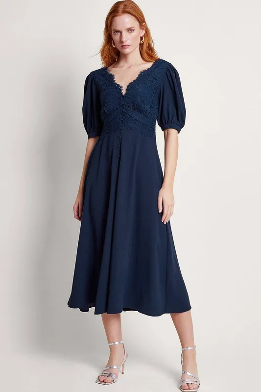 Monsoon Women's Nancy Lace Tea Dress in Blue Size: 10 Blue female