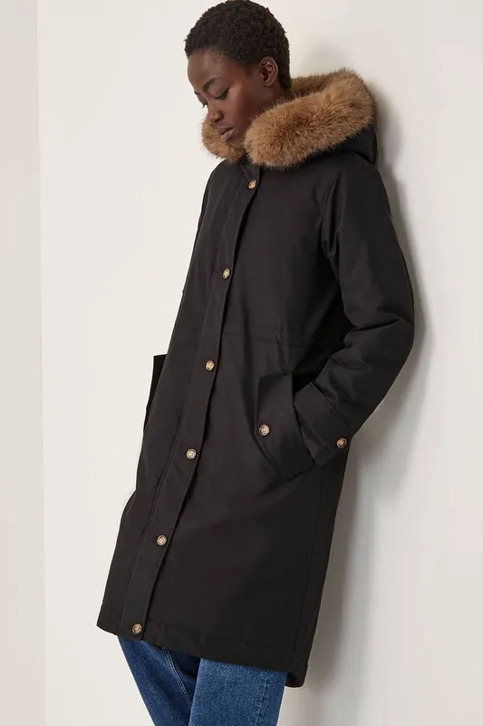 Monsoon Women's Paula Faux Fur Parka Black Size: Medium Black M